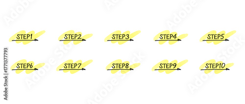 手書きの数字あしらいセット　ステップ/step　水彩風塗り(グローバルカラーで色変更可能)