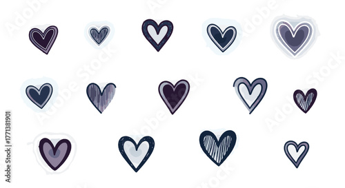 A charming collection of hand-drawn heart doodles, expressing affection and warmth with artistic, whimsical lines and an appealing sketch style