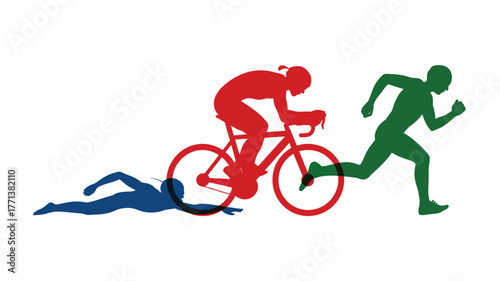 A graphic representation of a triathlon showing swimming cycling and running in different colors