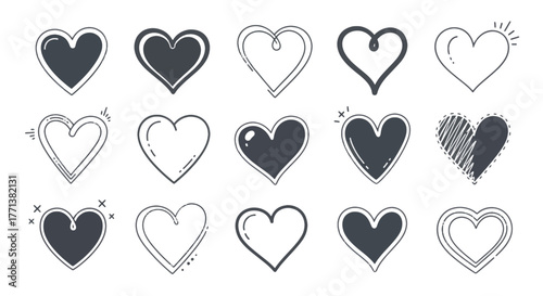 A delightful collection of charming, hand-drawn heart icons, perfect for expressing love, affection, and warm sentiments