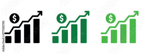 Dynamic Cost Increase Vector Icons. Essential graphic for visualizing Money Cost Arrow Growth, Currency Investment, and a Dollar Up Graph. Perfect vector illustration for Financial Trends and Economic