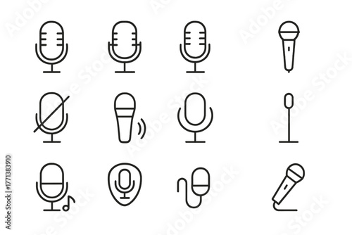 Microphone icons set in line style on white background