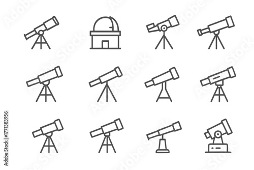 Astronomy instruments line icons set in minimalist style