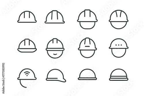 Construction helmets icon set in line style with variations