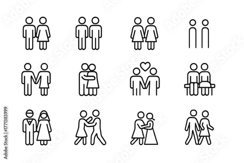 Relationship and Couple Scenarios Line Icon Set