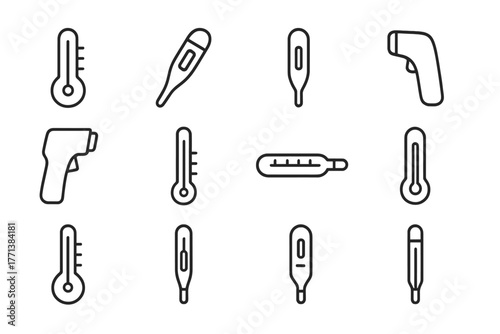 Thermometer Icons Set in Line Style