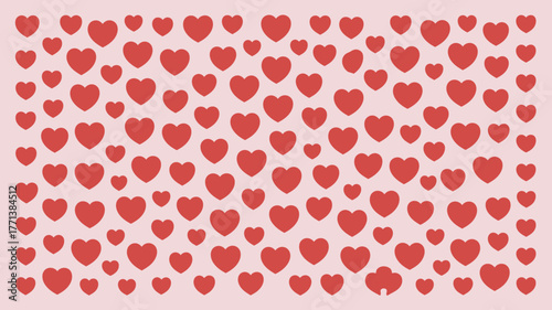 A light pink background filled with many red hearts of varying sizes arranged in a pattern design