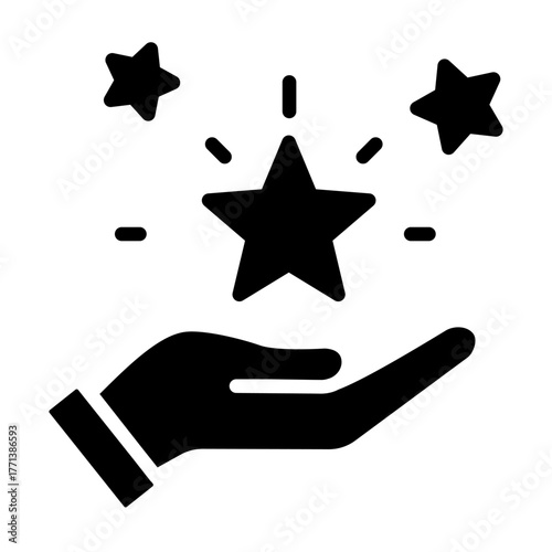 Reward in Hand with star icon vector representing reward, care, and appreciation, manually traced for clean solid black shape and smooth modern vector finish.