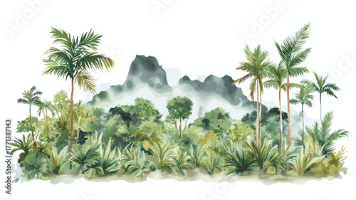 Madidi National Park. Madidi National Park hand drawn watercolor illustration