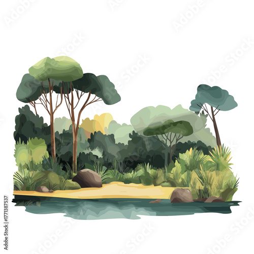 Ybycui National Park. Ybycui National Park hand drawn watercolor illustration