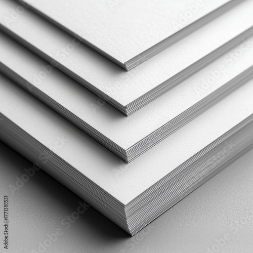 Stack of crisp white papers arranged neatly in a minimalist setting for office use