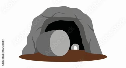 The empty tomb of Jesus Christ. A Christian symbol of the resurrection for Easter. Flat design vector illustration