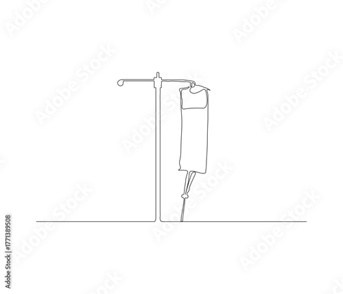 One continuous line drawing of iv bag or infusion bag. single line of medical equipment concept. illustration of blood transfusion. editable outline