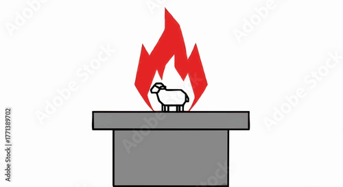 Old Testament sacrifice with a lamb on an altar. Minimalist flat design vector illustration. Religious symbol of offering and atonement