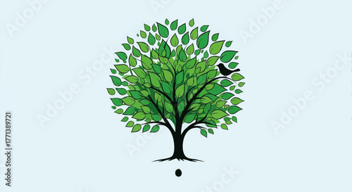 Parable of the Mustard Seed vector illustration. Stylized tree growing from a tiny seed with a bird on a branch. Concept of faith, growth, and potential