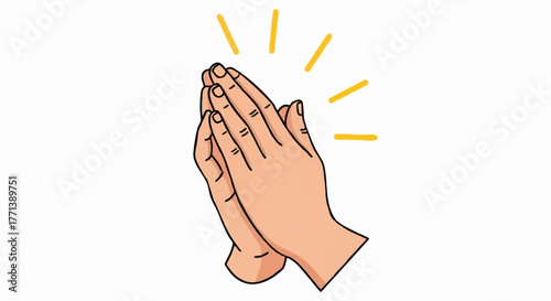 An illustration of folded hands in prayer. Cartoon drawing of a spiritual gesture for faith and meditation. Vector icon isolated on a white background.
