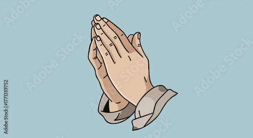 A simple cartoon illustration of praying hands. Religious vector symbol of faith, hope, and gratitude. Isolated graphic design element