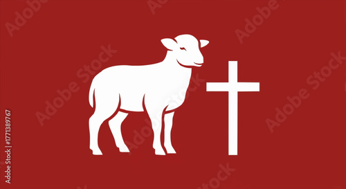 Lamb of God with cross Christian symbol. Minimalist flat vector illustration. Agnus Dei religious icon for Easter and church branding