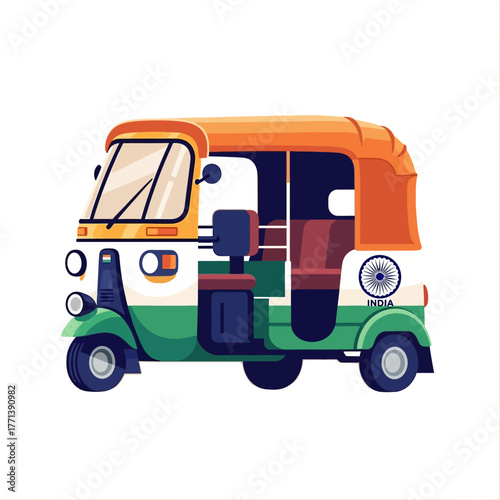 Auto Rickshaw Vector with Indian Tricolor Flag Colors – Independence Day Transportation Illustration