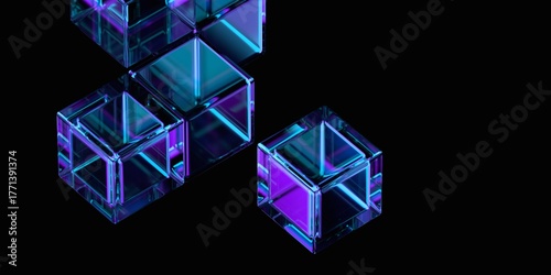 Abstract glass cubes on black background, 3d render