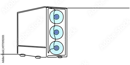 pc case continuous one line drawing, Computer Case Line icon, Sketch Design, Pixel perfect, Editable stroke. Computer Technology, PC Computer Icon - Editable Stroke. 