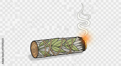 Illustration of a burning sage stick with smoke sage is often used for spiritual cleansing and healing