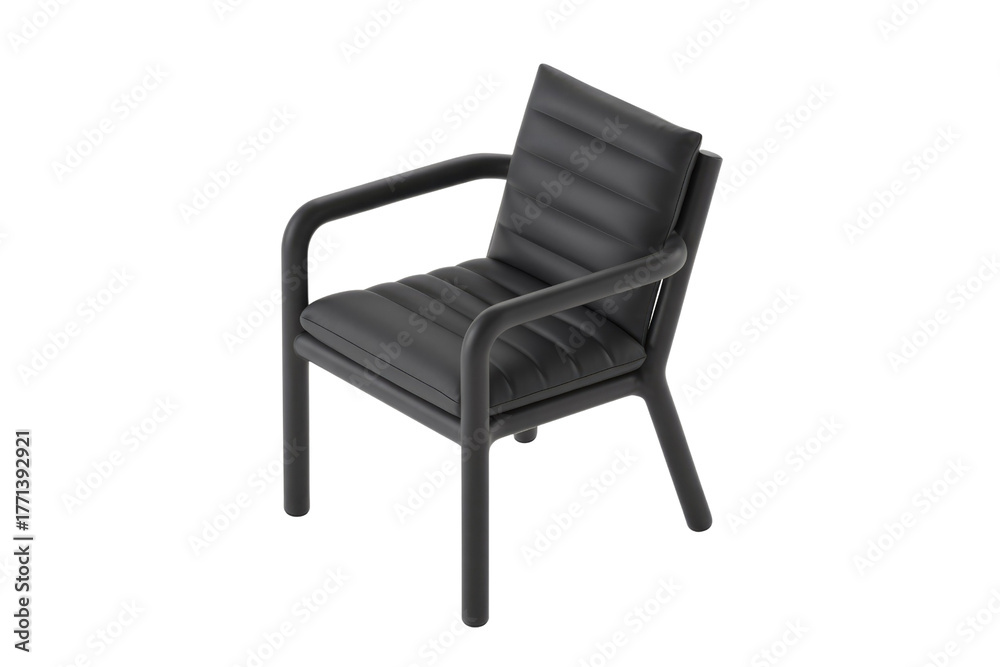 Fototapeta premium A sleek, modern dark grey armchair with padded ribbed seating and rounded frame. Perfect for contemporary interiors, this elegant piece offers comfort and style. background removed