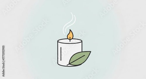 Aromatherapy candle with leaf for spa and wellness, relaxation, and selfcare practices that promote calm