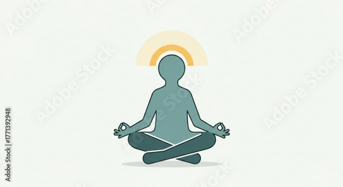 A person in a lotus position meditating with light rays emanating from their head mindfulness and wellness
