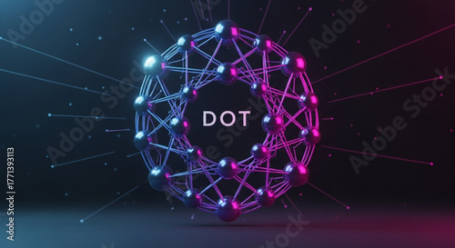 Abstract dot logo with a network of interconnected spheres and lines, creating a modern and technological design for branding
