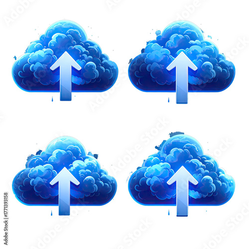 Four bright clouds with arrows, all pointing upwards