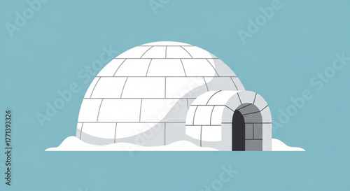 Illustration of a traditional inuit igloo made of snow blocks, a temporary winter shelter