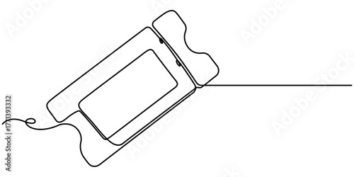 Continuous one line drawing ticket. Vintage ticket isolated on white background, outline vector illustration. 