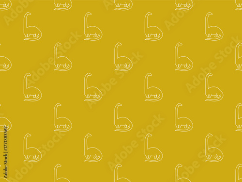 Cute kid poster with dinosaur icon. Summer bright seamless pattern with brachiosaurus . Geometric banner of ancient predator animal, vector illustration