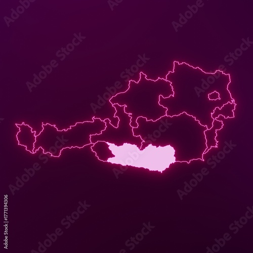 Austrian State Carinthia Abstract Futuristic Concept Neon Map	
