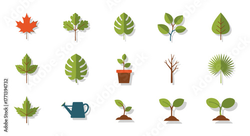 Diverse plant icons showcasing growth and nature concept in minimalist design