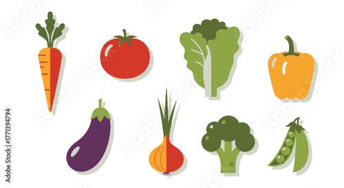 Fresh vegetables collection illustration set carrots tomatoes lettuce bell pepper and more