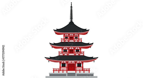 Japanese Pagoda Architecture Traditional Multi-Tiered Buddhist Tower Illustration