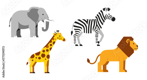 African animals cartoon illustration with zebra giraffe lion elephant