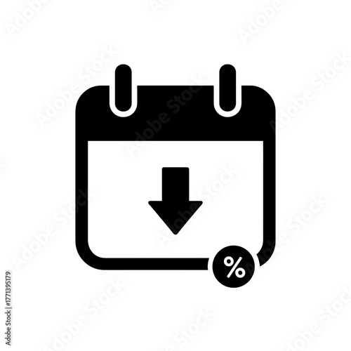 Price drop alert icon on calendar with downward arrow and percentage  