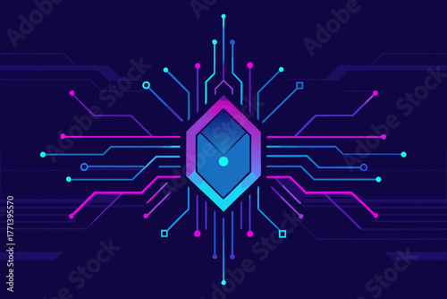 Glowing neon circuit board with swirling patterns in orange and blue hues, emitting a soft ethereal light , wires, ambiance, wires
