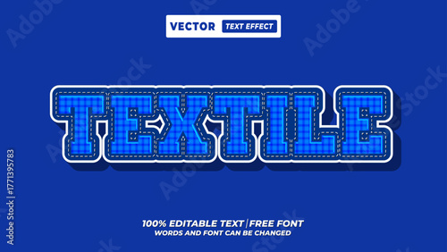 Customizable textile linen leather fabric three three-dimensional graphic typography, editable text effect with ripped frame shadow for modern university children apparel advertisement design. 