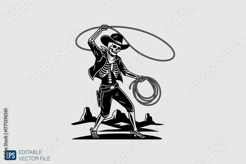 Skeleton Cowboy with Lasso Ready for Action.