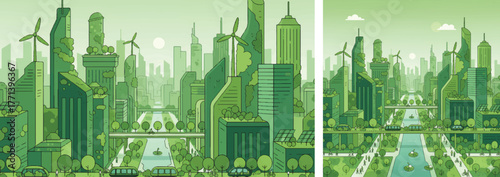 Eco-City Skyline with Green Infrastructure