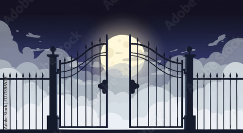 Heavenly Gate with Full Moon and Clouds at Night