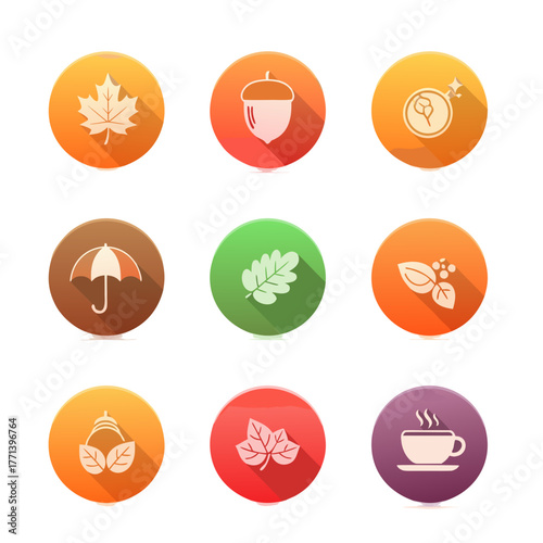 Flat design autumn icon set with long shadow