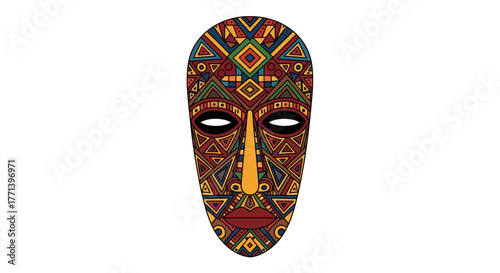 Detailed Abstract African Mask Illustration With Geometric Patterns and Cultural Symbolism