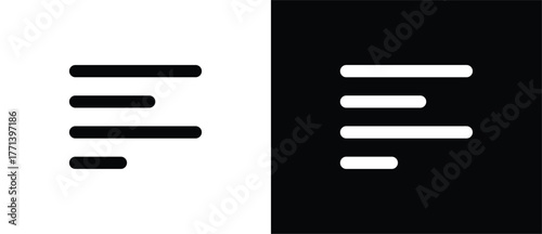 Left-align text icon. Flat vector icon for left-aligning text. Toolbar icon. Black and white ribbon tool icon. Ideal for UI/UX design with transparent and black backgrounds.
