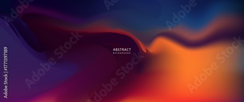 Abstract gradient fluid background with smooth color blending from navy blue and violet to orange and magenta