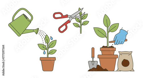 Cultivating Plants Gardening Activities Illustration Set